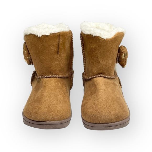 Garanimals ★ Faux Shearling Lined Baby Booties Boots ★ Star Printed Bow ★ Tan 4 - Picture 11 of 16